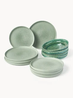 Vajilla artesanal con esmalte reactivo Pam, 4 comensales (12 pzas.)