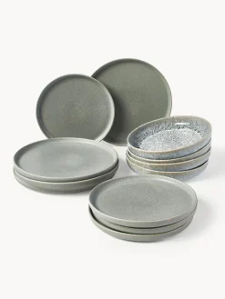 Vajilla artesanal con esmalte reactivo Pam, 4 comensales (12 pzas.)