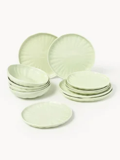 Vajilla de porcelana con relieves Sali, 4 comensales (12 pzas.)