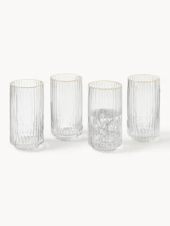Vasos altos soplados con borde dorado Aleo, 4 uds.